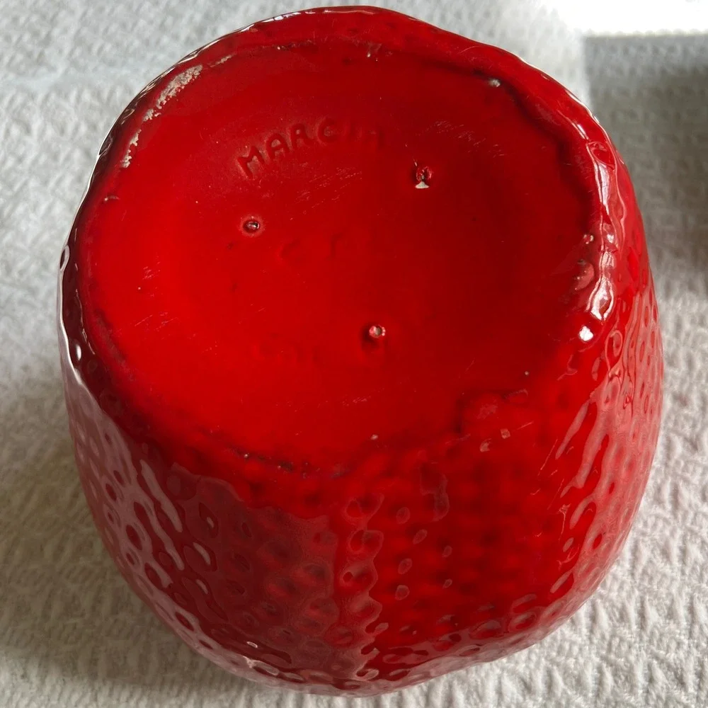 Vintage Ceramic Strawberry Lidded Jar Red Green Fruit Canister Cottagecore Decor